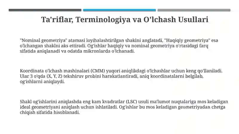 Nominal geometriya va haqiqiy geometriya 3