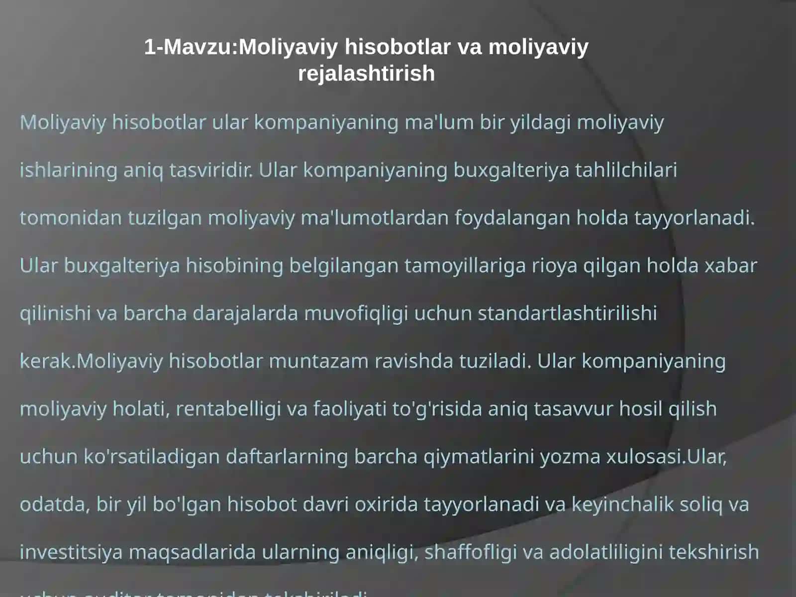 Moliyaviy Hisobotlar va Rejalashtirish 3