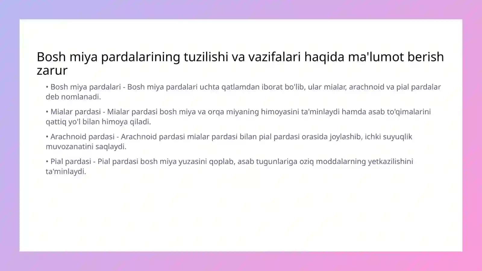 Bosh miya pardalarining vena bo'shliqlari va sisternalari 3