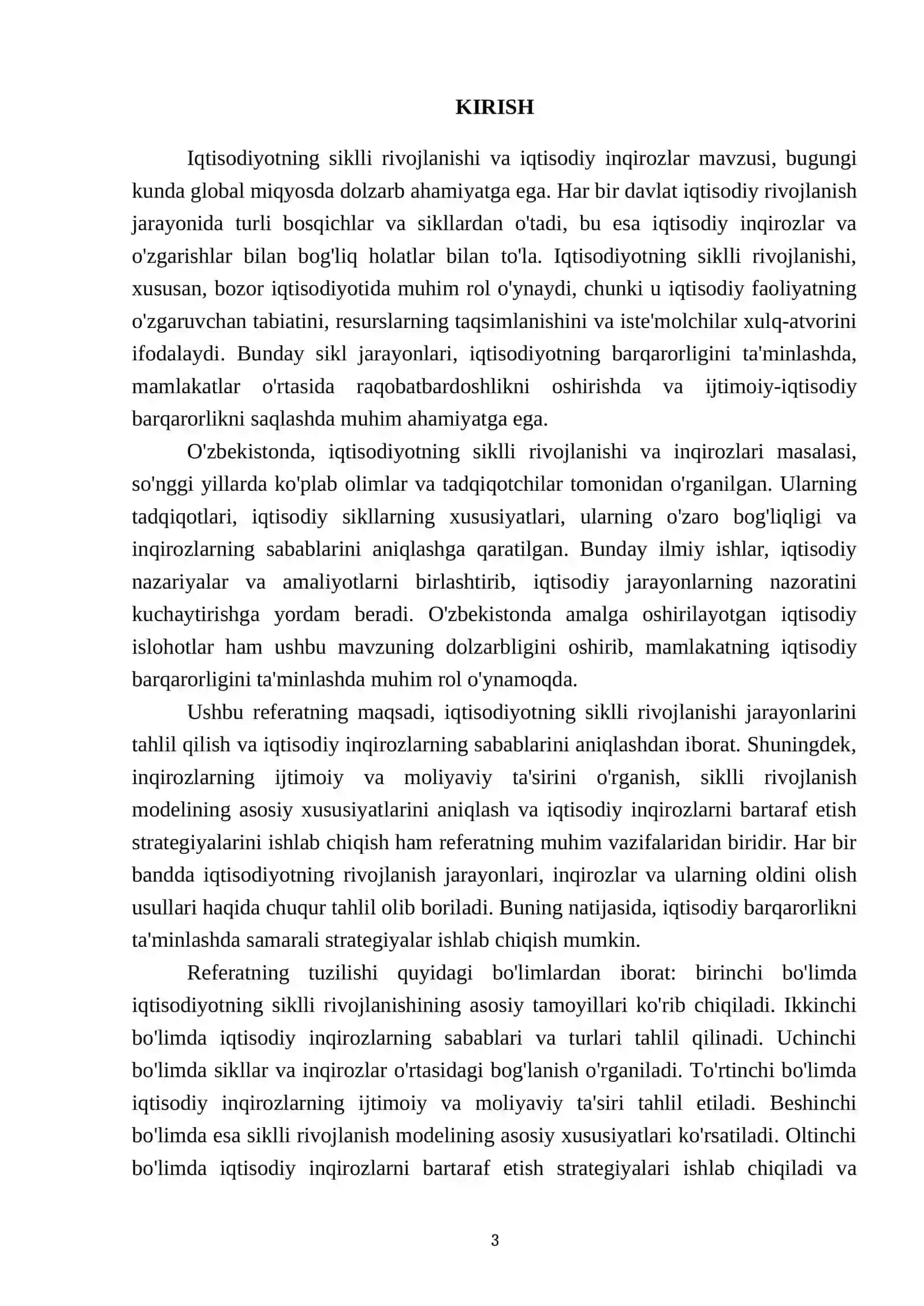 Iqtisodiyotning siklli rivojlanishi. Iqtisodiy inqirozlar 3