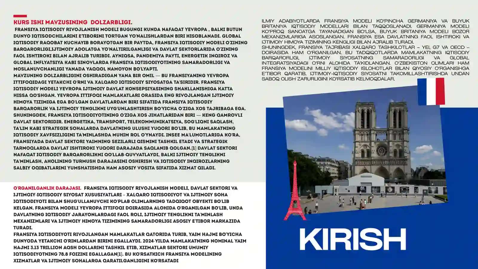 FRANSIYA IQTISODIY RIVOJLANISH MODELI DAVLAT SEKTORI VA IJTIMOIY-IQTISODIY SIYOSAT XUSUSIYATLAR.taqdimot 3