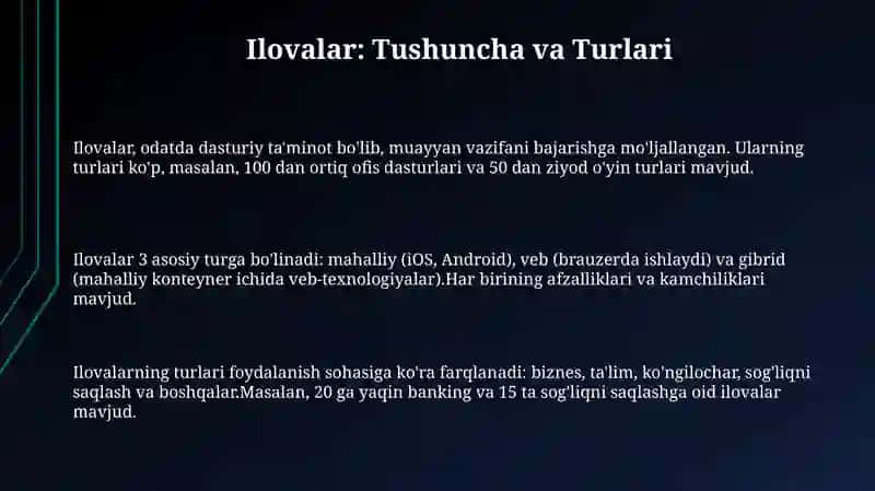 Ilovalar: Tushunchalar, Turlari va Ishlash Prinsipi 3