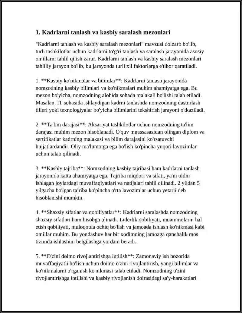Kadrlarni tanlash va kasbiy saralash mezonlari 3