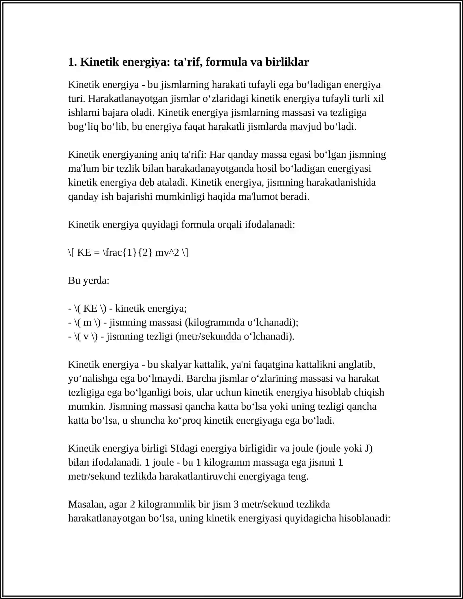 KINETIK VA POTENSIAL ENERGIYA.ENERGIYANING SAQLANISH QONUNI 3
