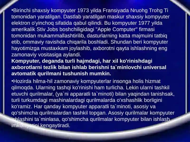 Shaxsiy kompyuterlarning asosiy va qo`shimcha qurilmalari 3