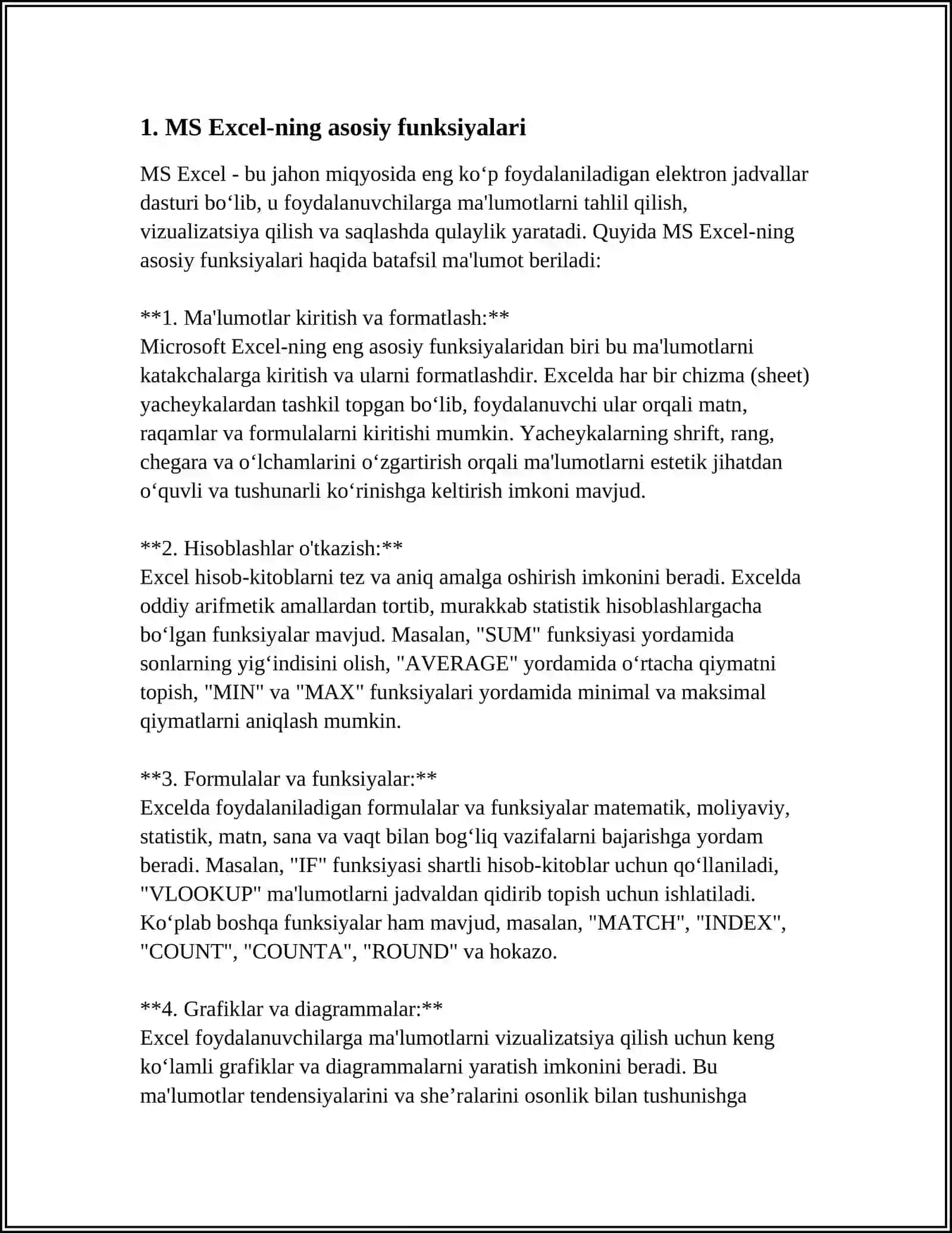 MS EXCEL DASTURI VA UNING IMKONIYATLARI 3
