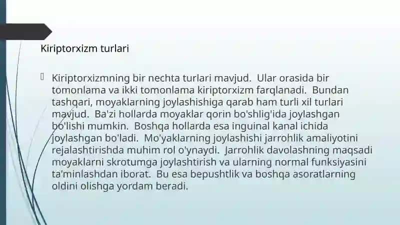 Kiriptorxizm, epispadiya, gipospadiya operativ xirurgiyasi 3