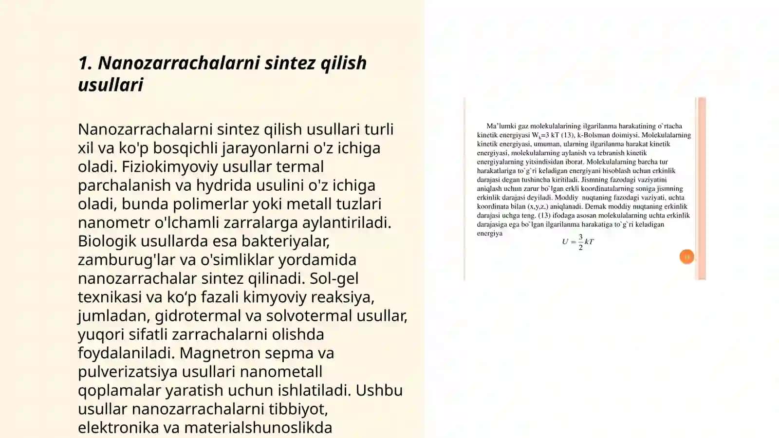 Nanozarrachalarni olinishi va tuzilishi molekulyar-kinetik xossalar 3