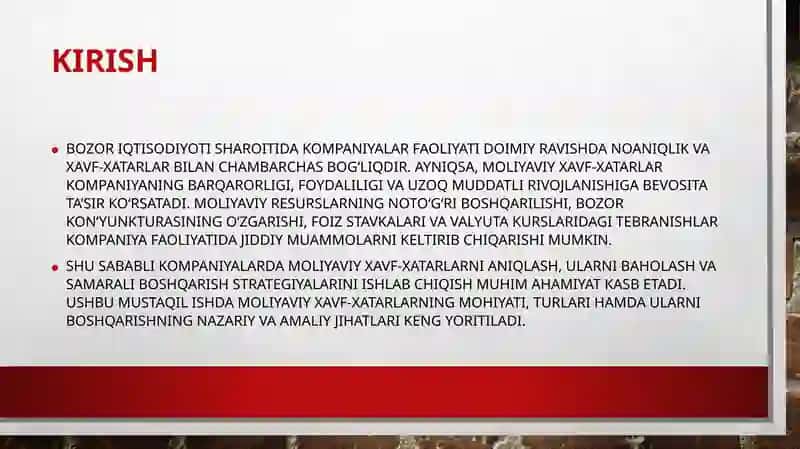 Moliyaviy xavf-xatarlarni aniqlash, baholash va boshqarish strategiyalari 3
