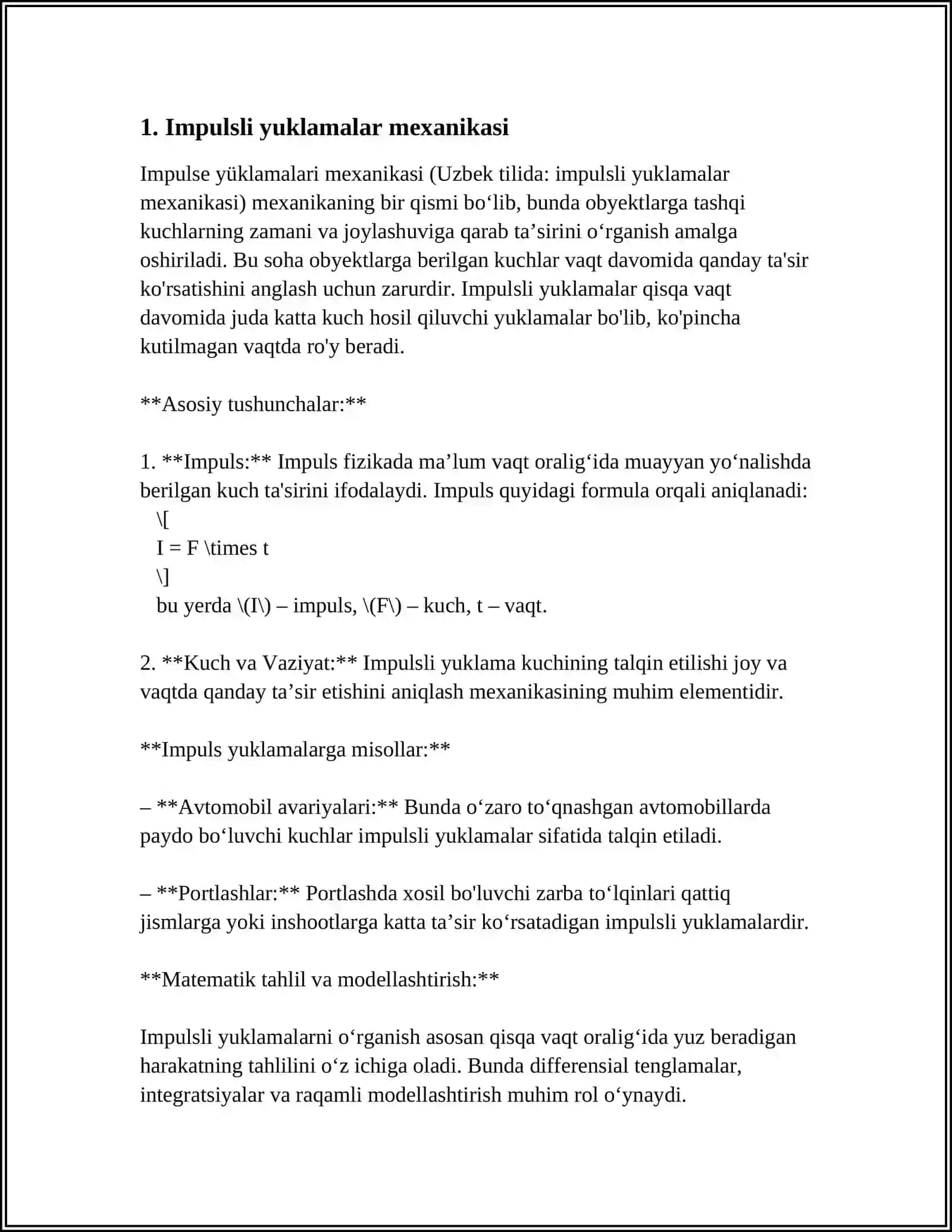 IMPULS TASIRLARDA OTKINCHI JARAYONLARNI HISOBLASH 3