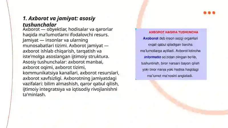 Axborotni jamiyatda tutgan oʻrni va axamiyati 3