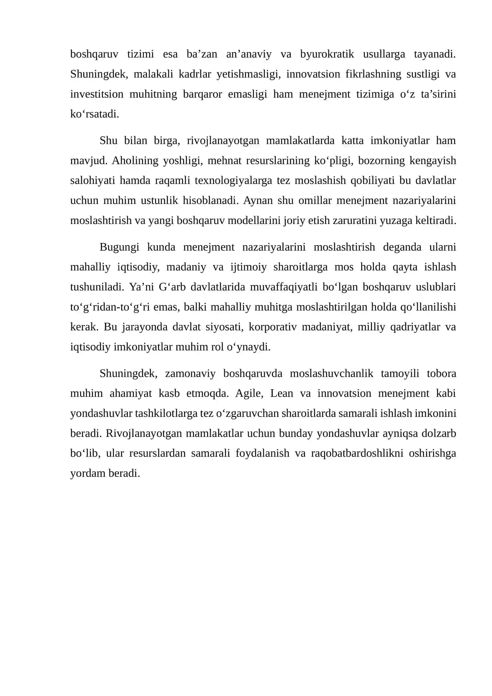 RIVOJLANAYOTGAN MAMLAKATLARDA MENEJMENT NAZARIYALARINING MOSLASHUVI 3