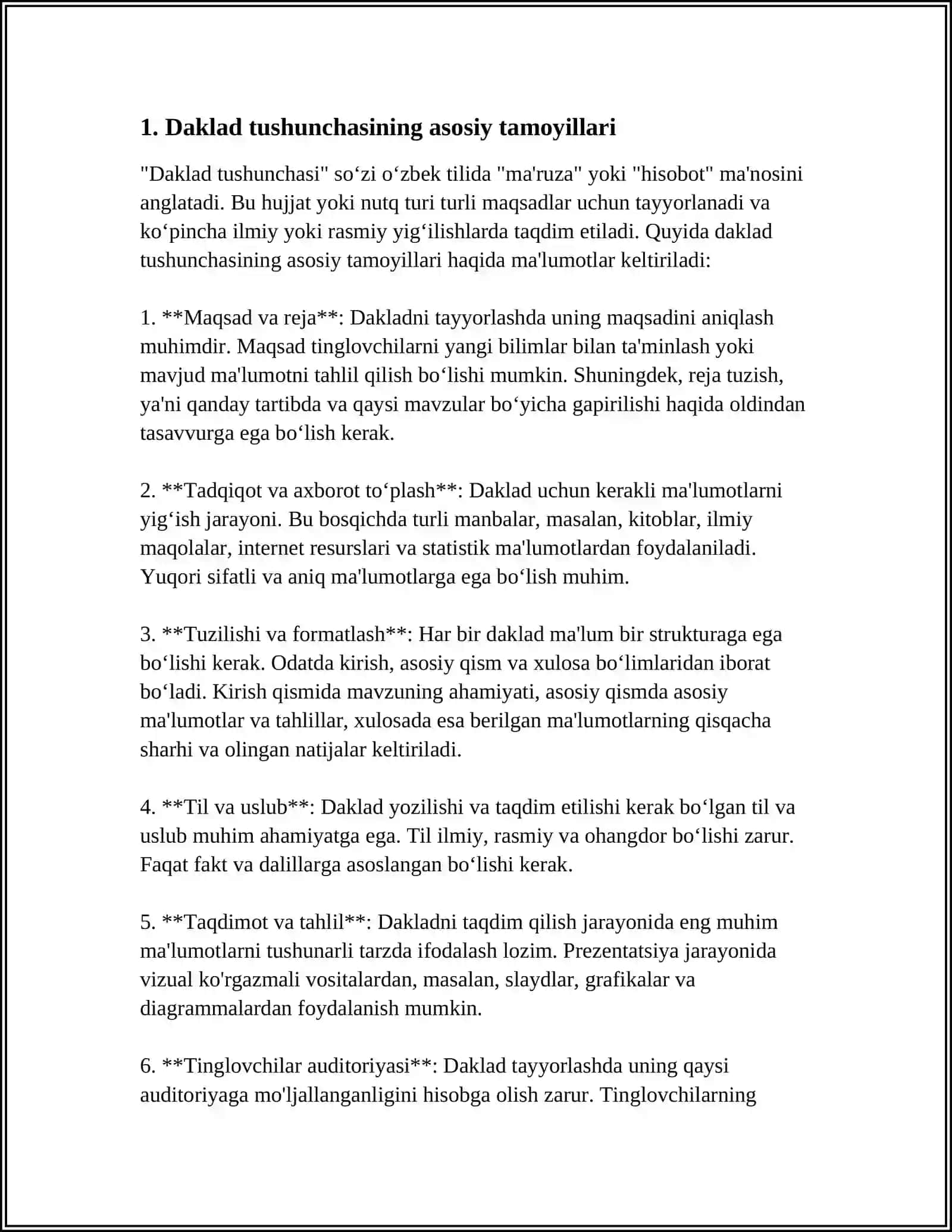MUSTAQIL ISH Mavzu: DAKLAD.DAKLAD TUSHUNCHASI 3