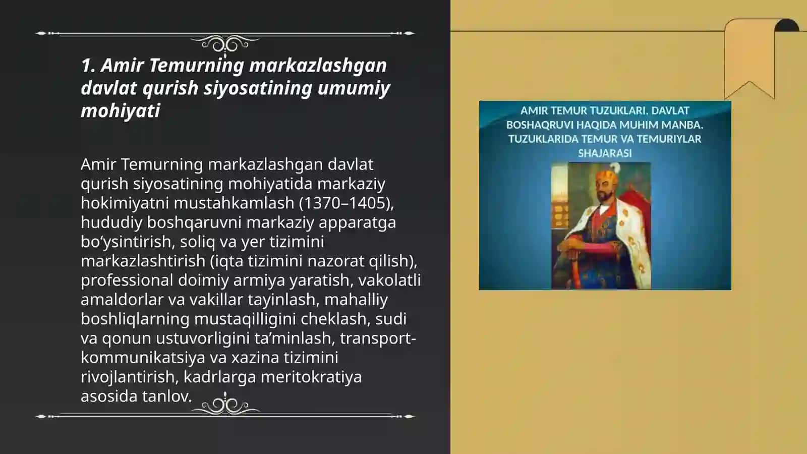 Amir Temur markazlashgan davlat tuzish yõlida 3
