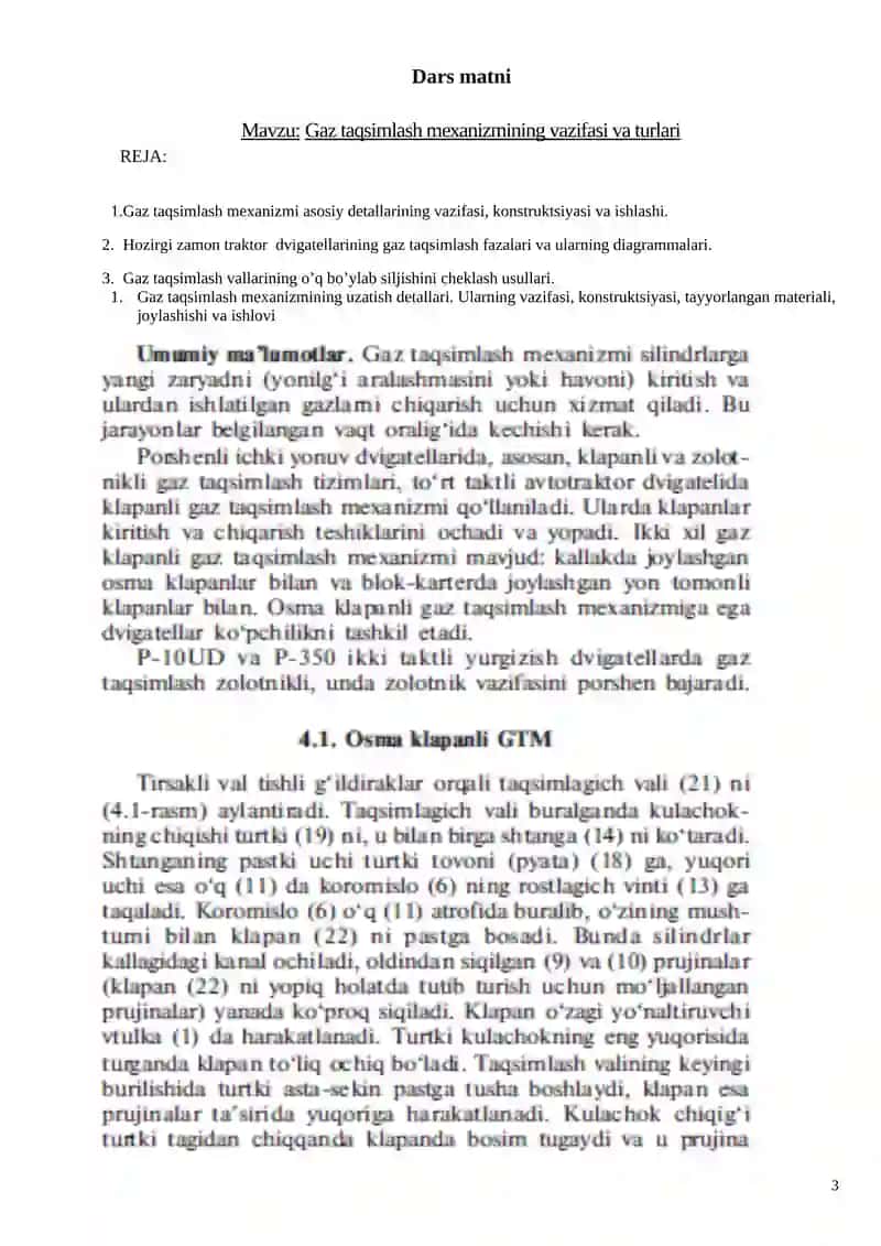 Traktor-kombayn shassilari tuzilishi va texnik xizmat ko’rsatish fаnidan o'quv mashg'ulotida ta'lim texnologiyasi modeli 3