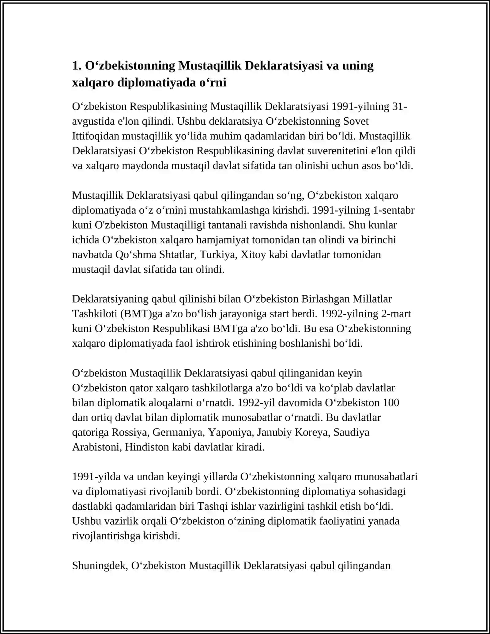 O‘ZBEKISTON TARIXIDA XALQARO ALOQALAR VA DIPLOMATIYA 3