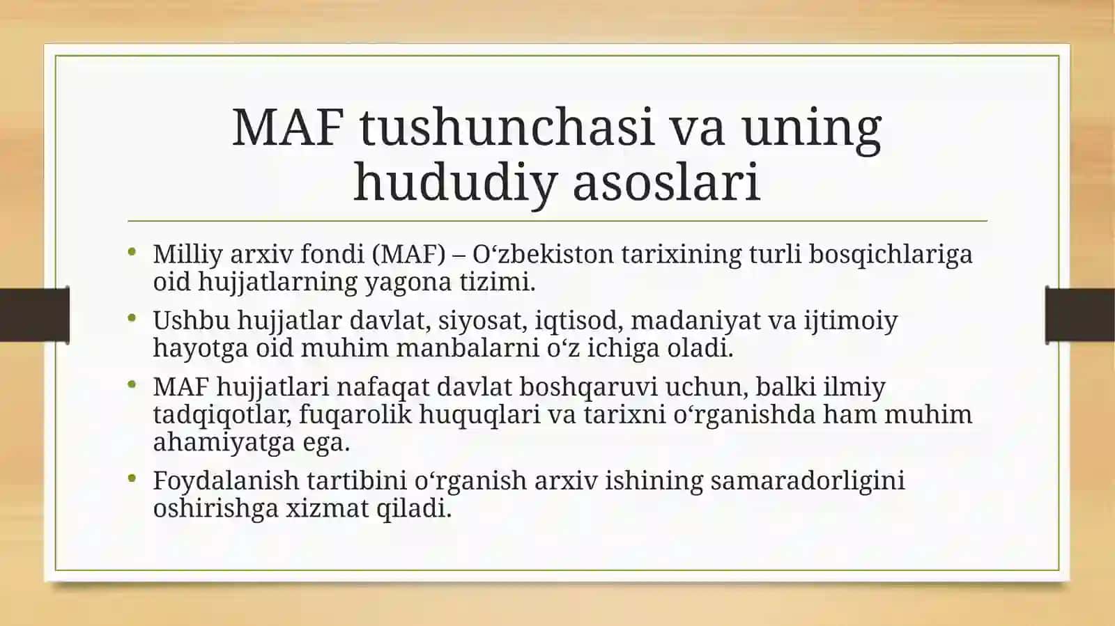 Toshkent Davlat Pedagogika Universiteti Tarix Yoʻnalishi MAF hujjatlaridan foydalanishReja 3