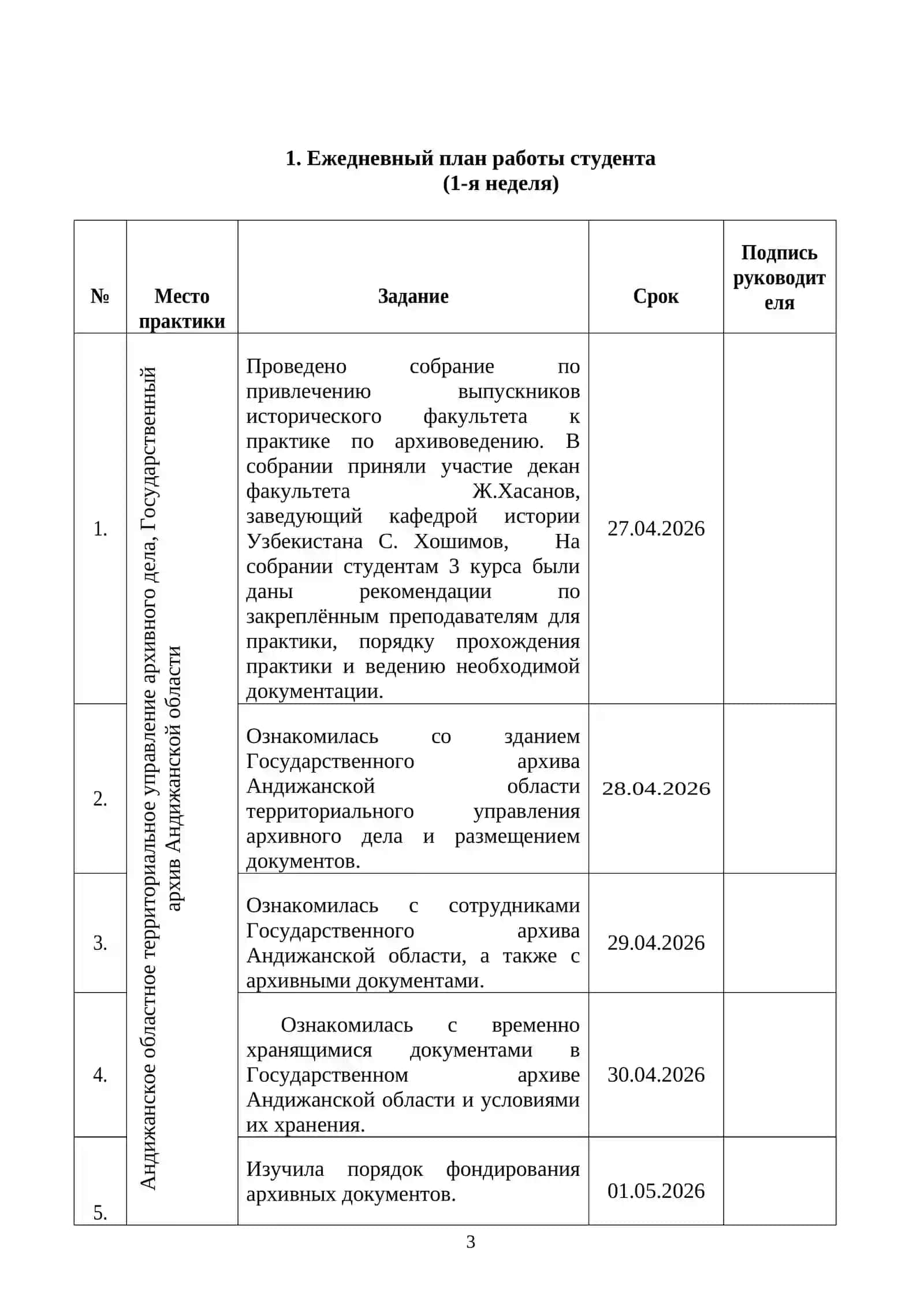 ДНЕВНИК ПРОХОЖДЕНИЯ ПРАКТИКИ ПО АРХИВОВЕДЕНИЮ 3