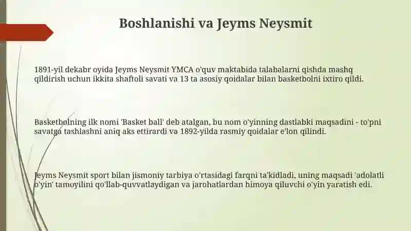 Basketbol òyinining kelib chiqishi va rivojlanishi 3