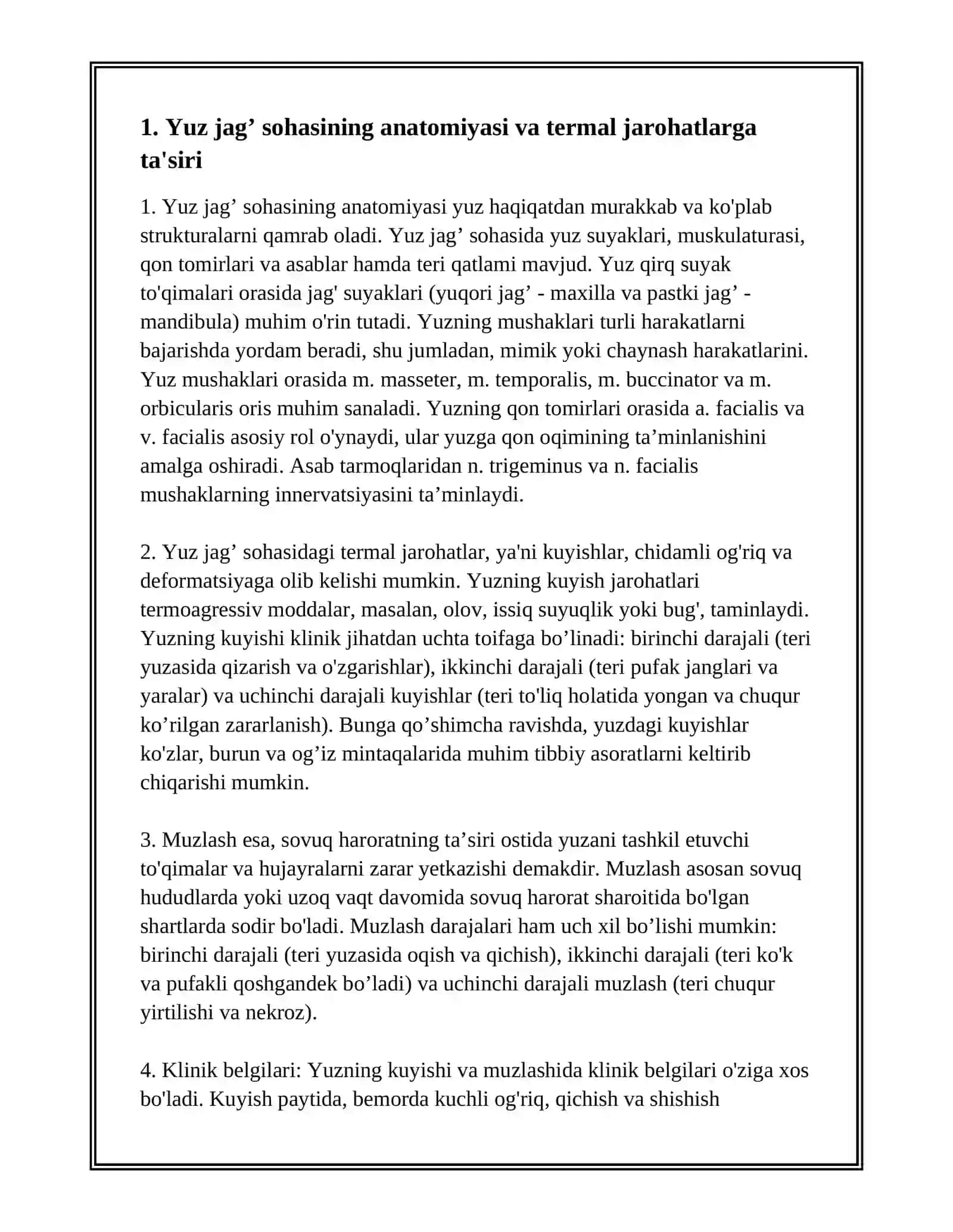 YUZ JAG’ SOHASI MUZLASHI VA KUYISHI,KLINIKASI VA 1-YORDAM KORSATISH 3