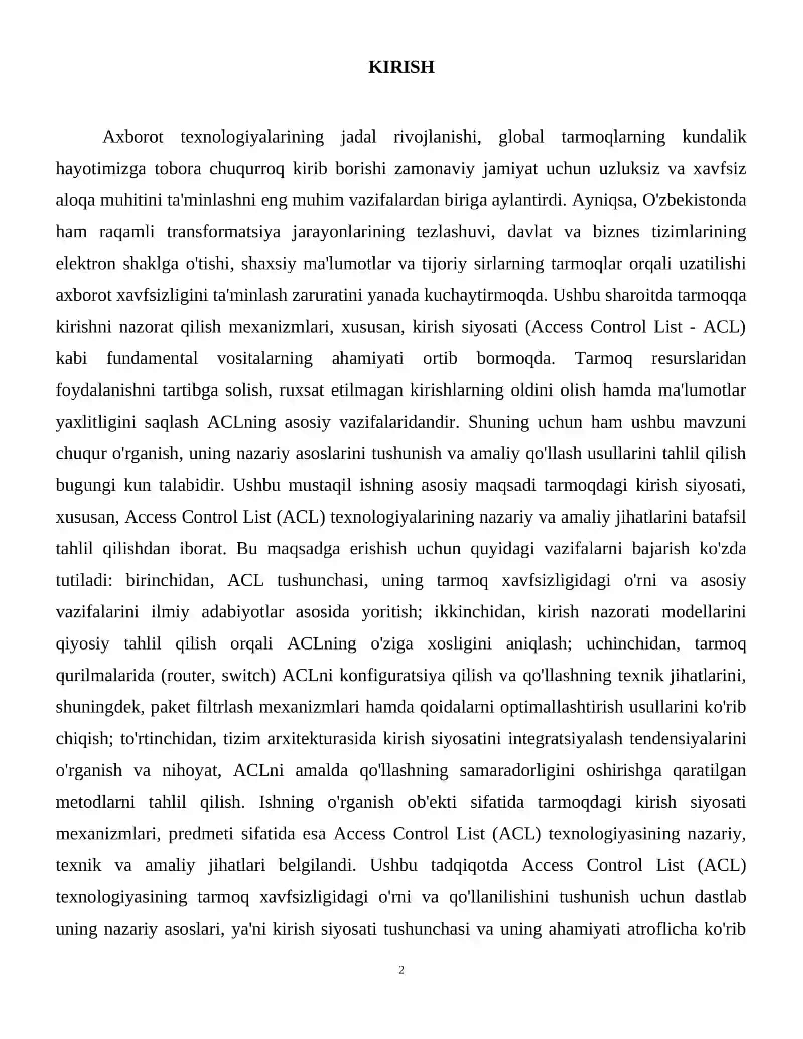 Tarmoqdagi kirish siyosatini tekshirish (ACL-Access Control List tahlili 3