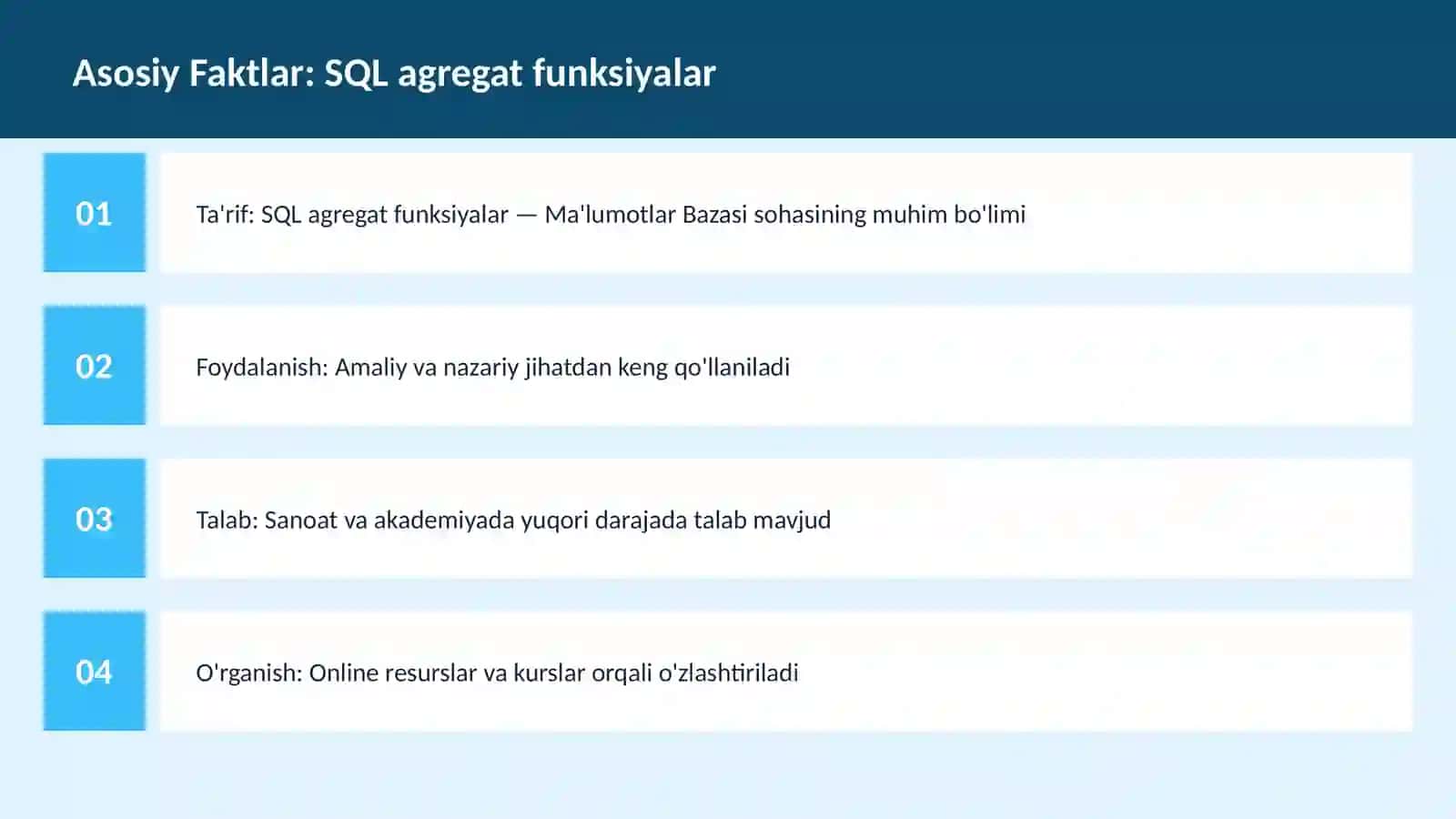 SQL agregat funksiyalar 3