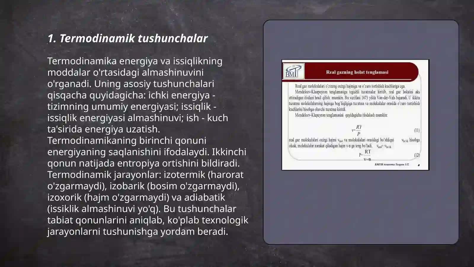 Termodinamik parametrlar. Ideal gaz. Ideal gazning holat tenglamasi 3