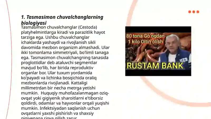 Tasmasimon chuvalchanglar odam parazitlari choʻchqa, qoramol soliteri, pakana gijja, serbar lentasimon chuvalchang, exinakok 3