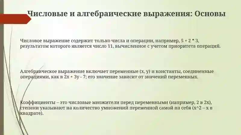 Числовые и алгебраические выражения, равенства и преобразования равенств 3