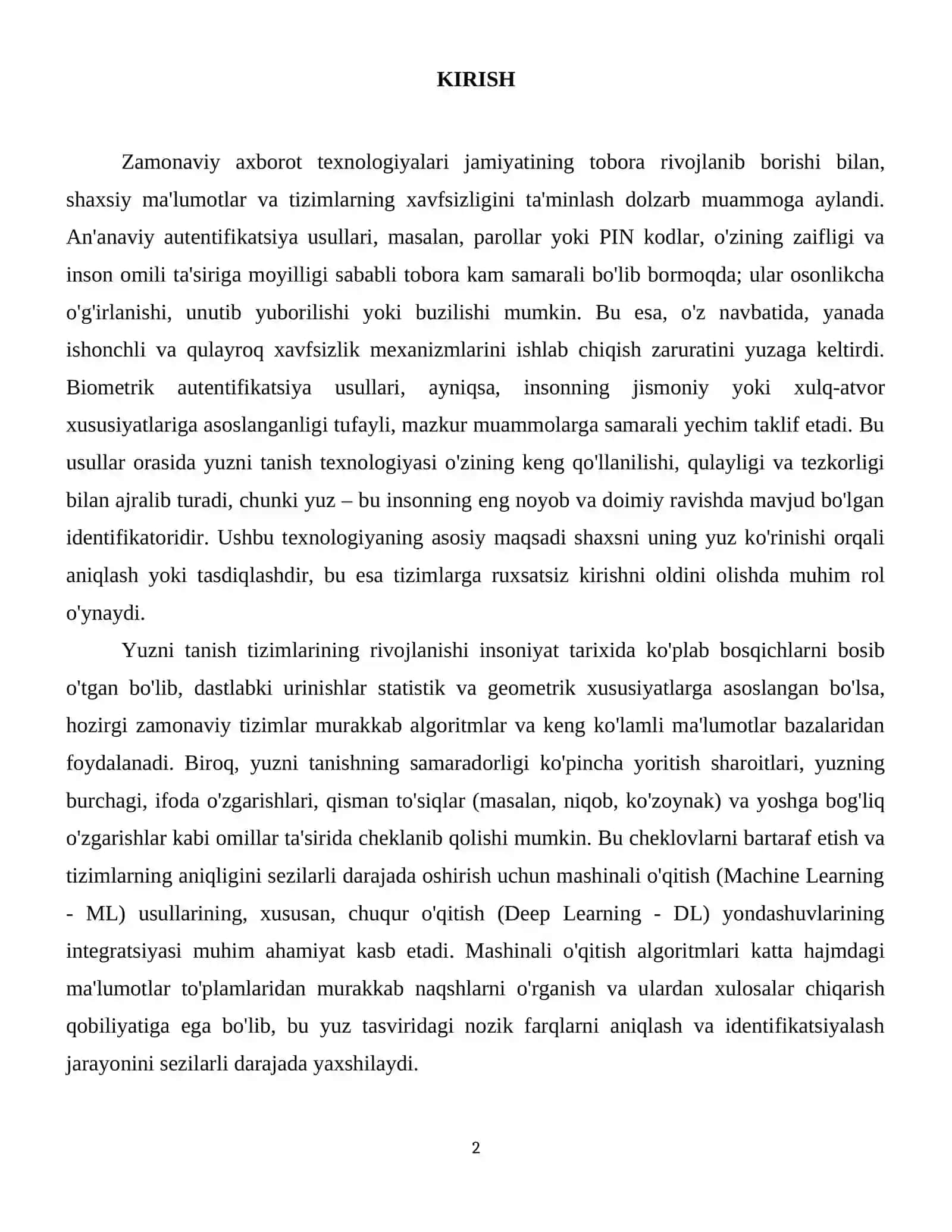 Yuz tanish autentifikatsiyasida mashinali o‘qitish algoritmlarini qo‘llash. 3
