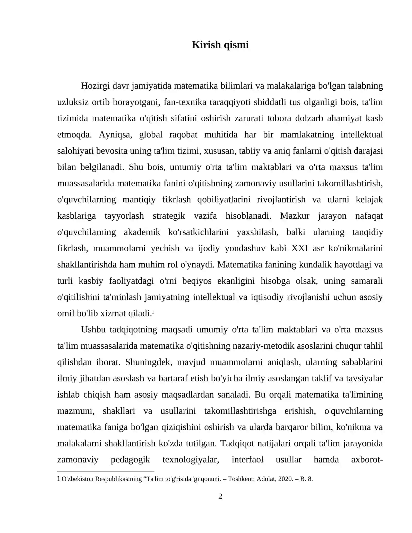 Umumiy o‘rtа tа`lim mаktаblаri vа o‘rtа mаxsus tа`lim muаssаsаlаridа mаtemаtikа o‘qitish mаsаlаlаri. 3