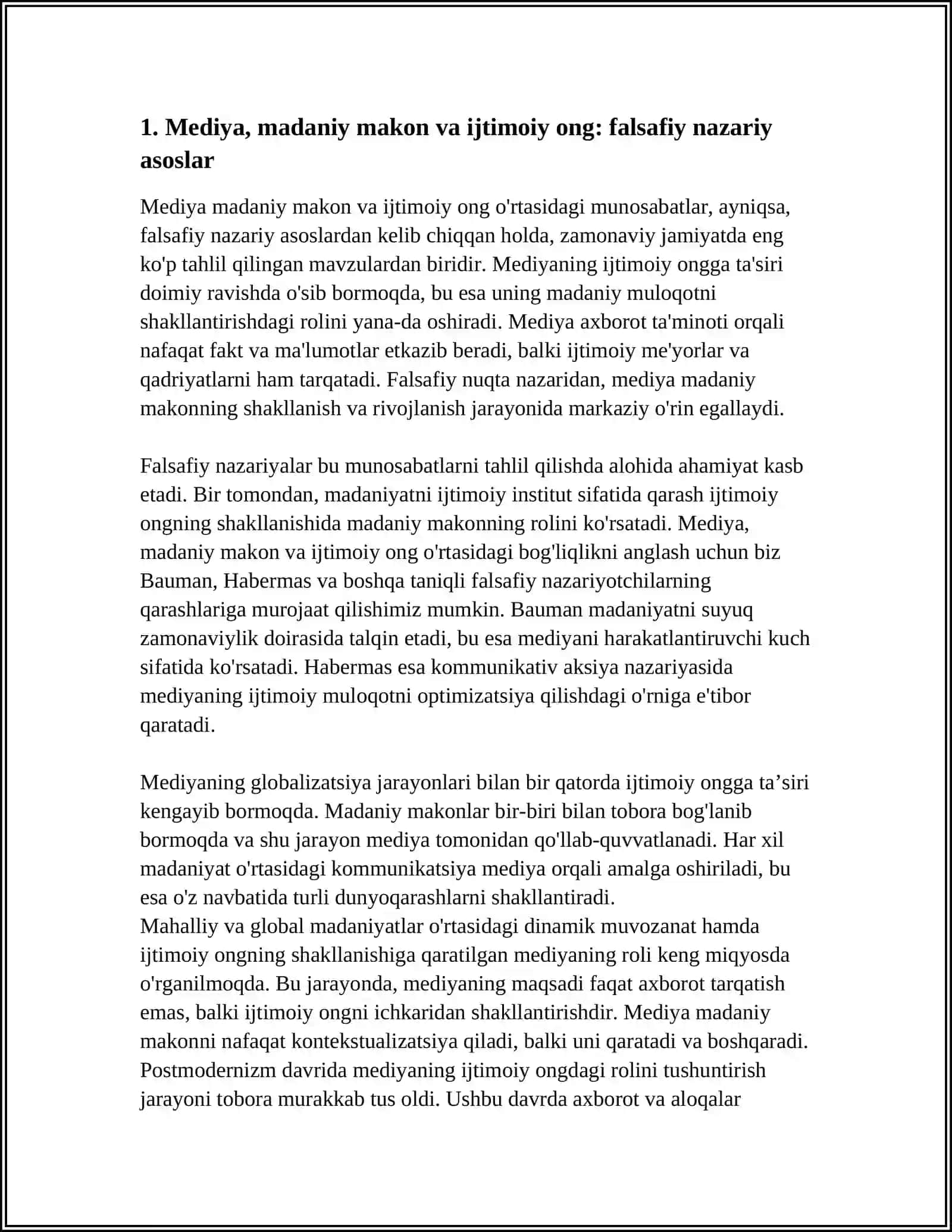 MEDIYA MADANIY MAKON VA ISHTIMOIY ONG:FALSAFIY INTERPRETATSIYALAR 3
