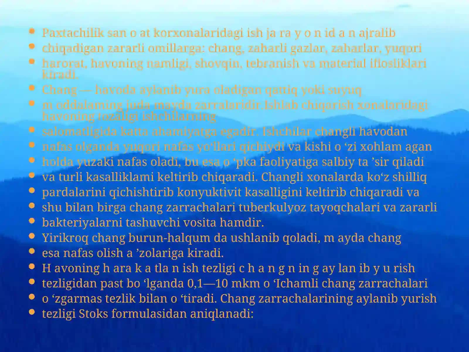 Paxtani dastlabki ishlash korxonalarida ajralib chiqadigan chang va zararli moddalar 3