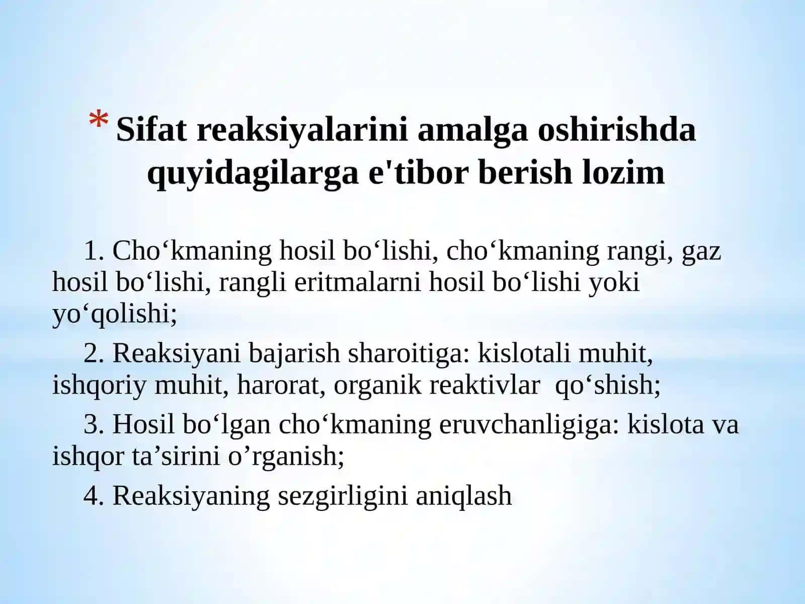 Sifat reaksiyalarini o'tkazish 3