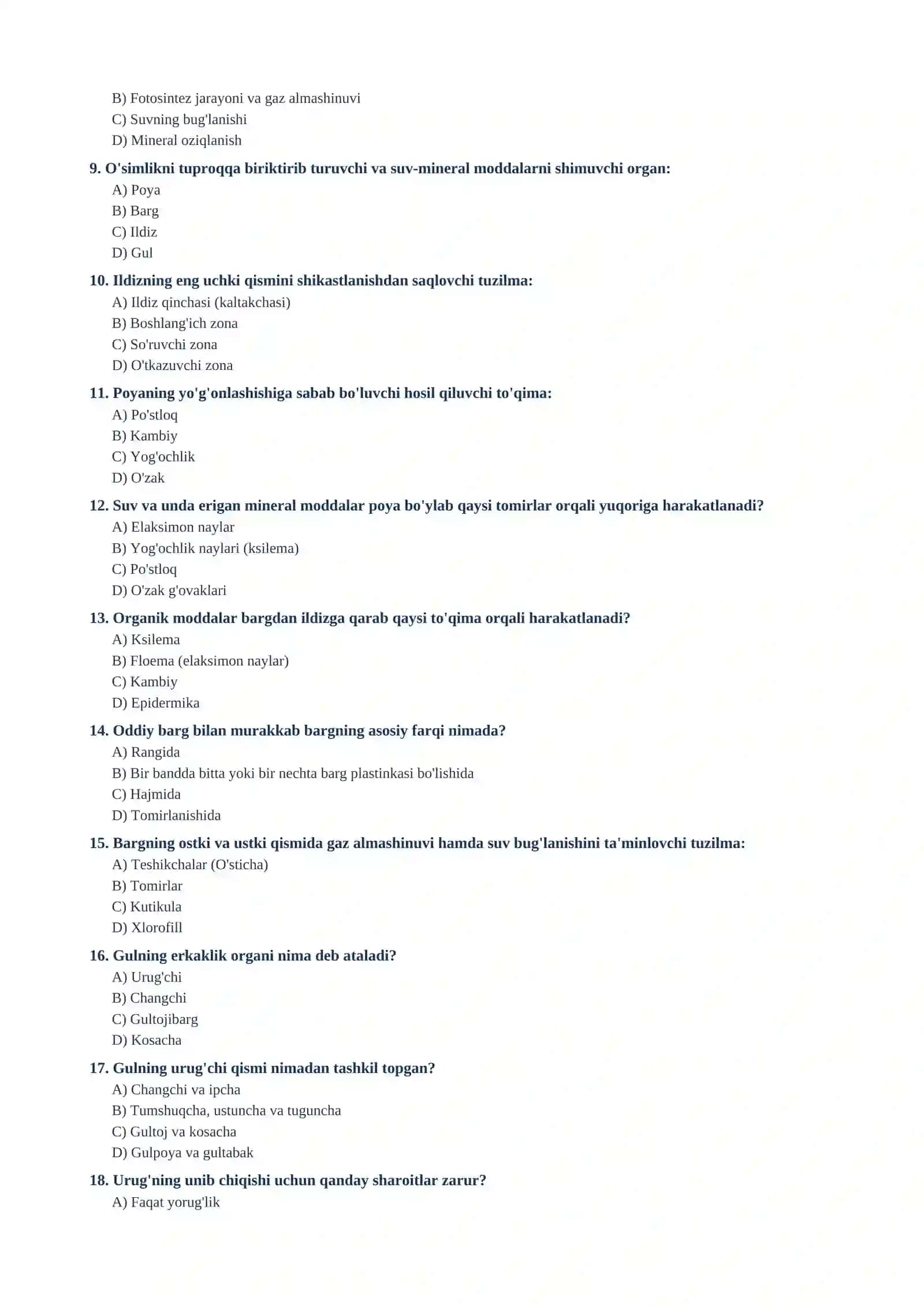 5- sinf Biologiya , mavzulashtirilgan testlar to'plami 3