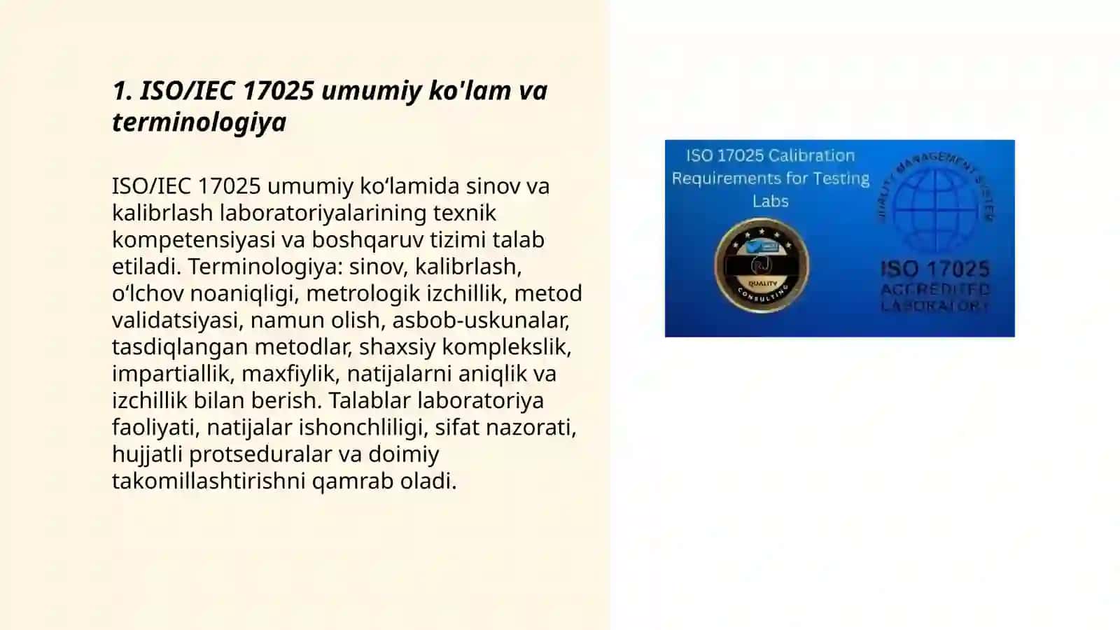 ISO/IEC 17025: Sinov va kalibrlash labaratoriyalarining kampetenligi 3