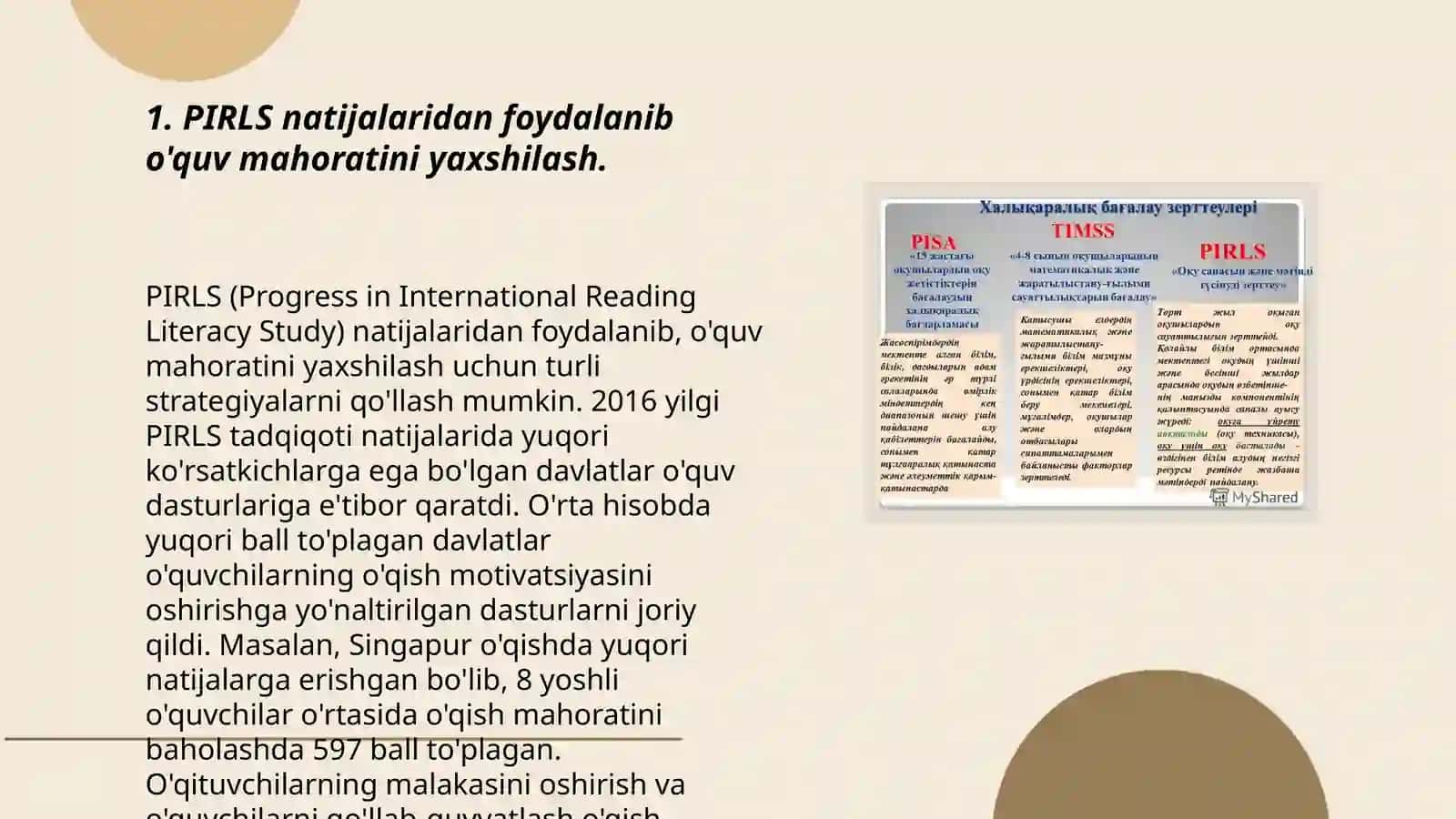 xalqaro baholash dasturlari (PIRLS,PISA,TIMMS) natijalari asosida ta'lim sifatini oshirish 3