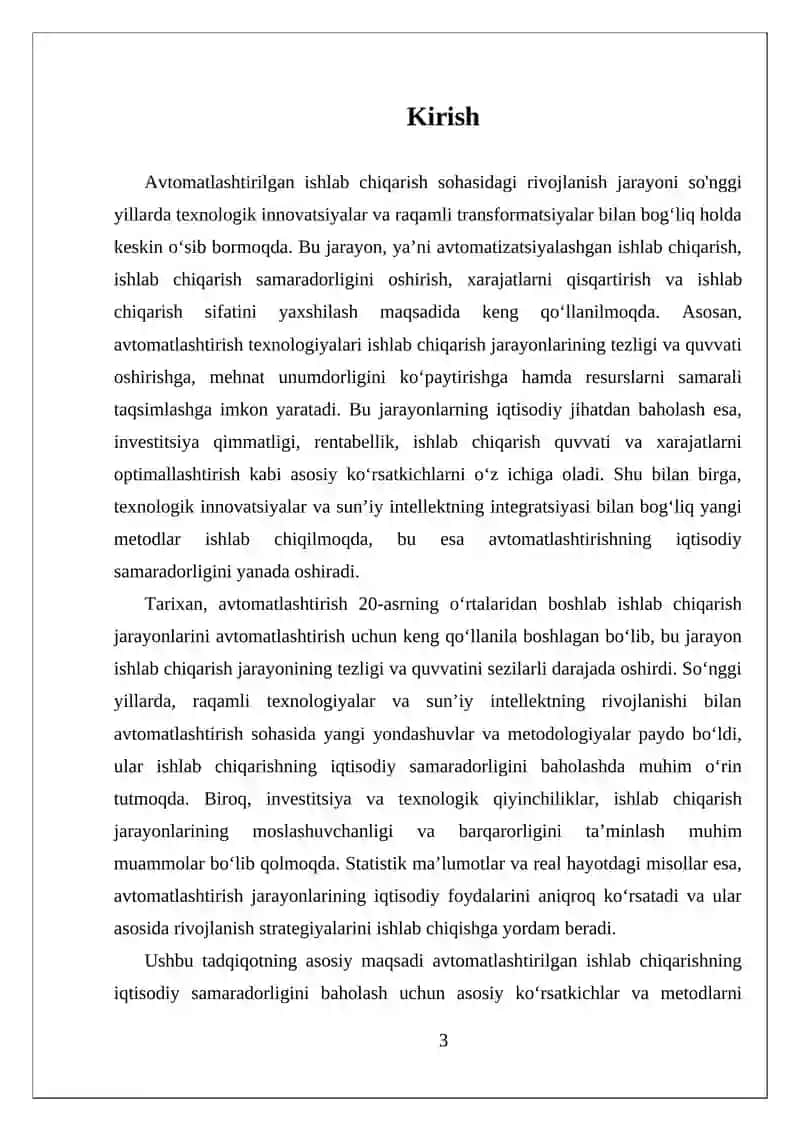 AVTOMATLASHTIRILGAN ISHLAB CHIQARISHNING IQTISODIY SAMARADORLIGINI BAHOLASH 3