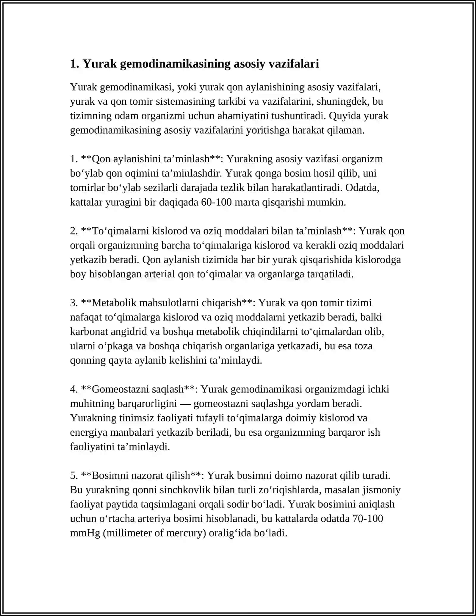 YURAK GEMODINAMIK VAZIFASI. YURAK MUSHAKLARINI O'TKAZUVCHANLIGINI O'ZGARISHINI FIZIOLOGIK ASOSI 3