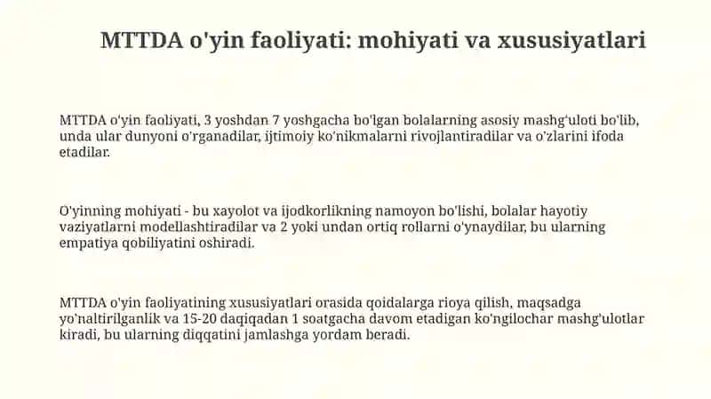 MTTDA o'yin faoliyati: mohiyati va xususiyatlari 3