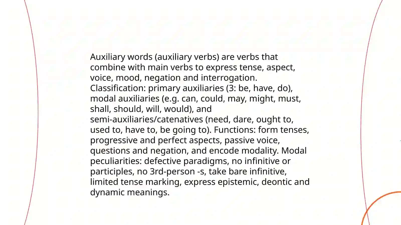 Types of auxiliary words and their function. Category of mood in the verb and lexico-grammatical peculiarities of modal verbs 3