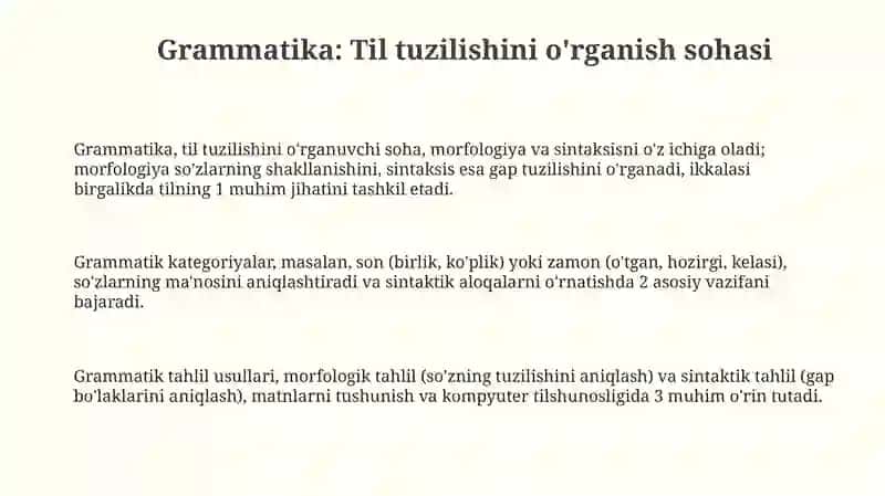 Grammatika: Til tuzilishini o'rganish sohasi 3