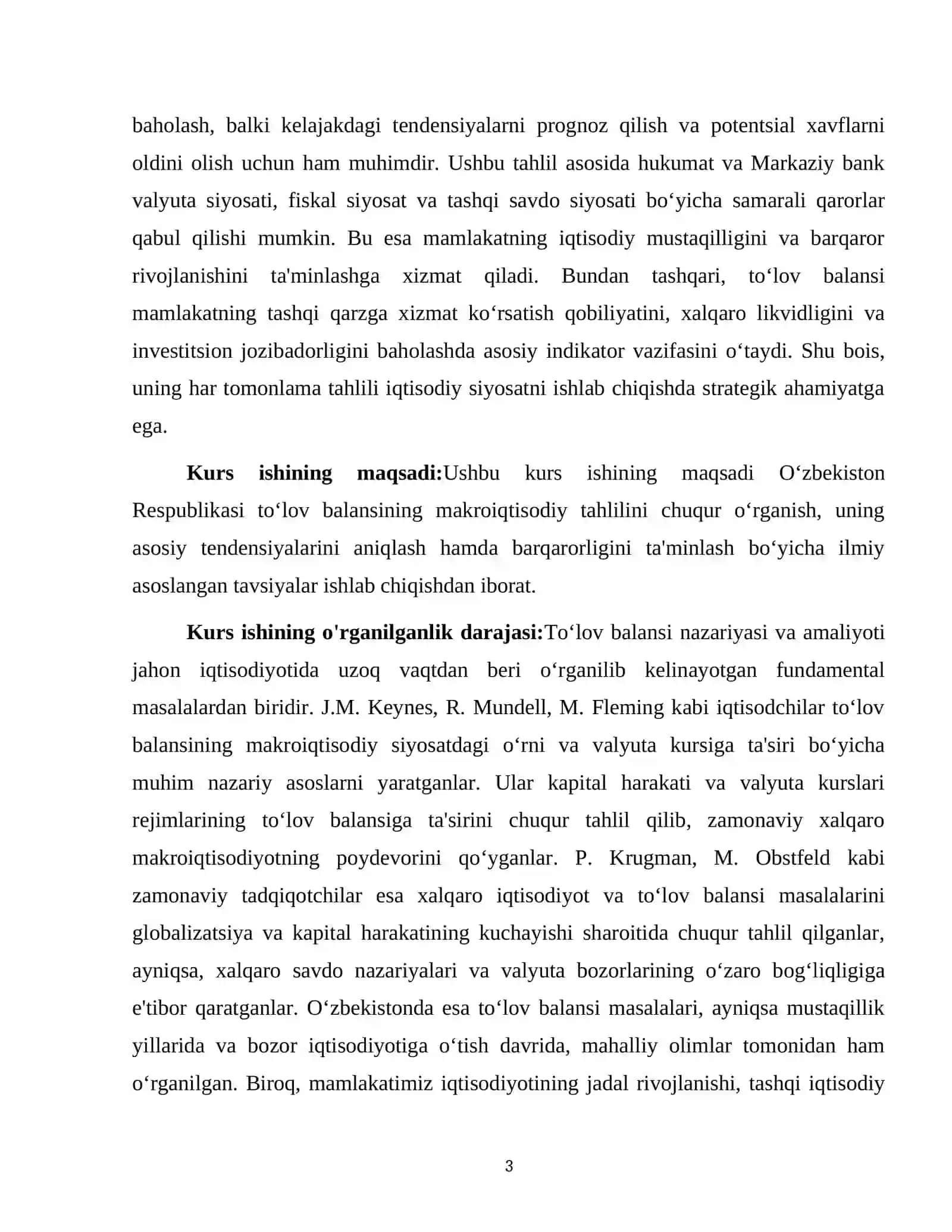 O'ZBEKISTON RESPUBLIKASI TO'LOV BALANSINING MAKROIQTISODIY TAHLILI 3