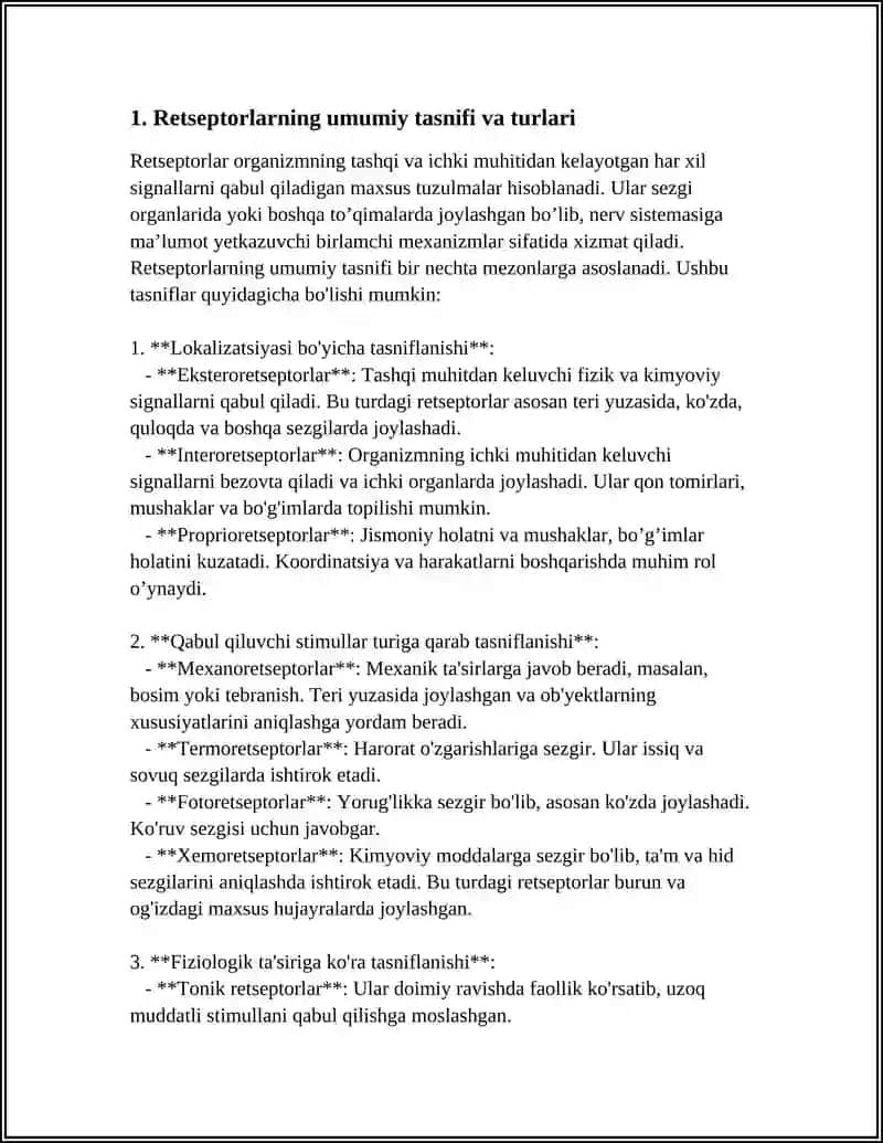 Retseptorlarning umumiy tasnifi va turlari 3