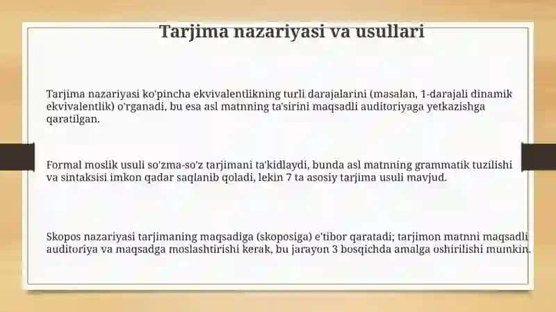Turli soha va janrlarga oid matnlar tarjimasi 3