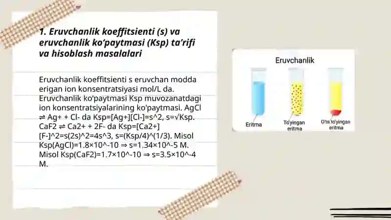Eruvchanlik koeffitsienti va eruvchanlik koʻpaytmasi 3