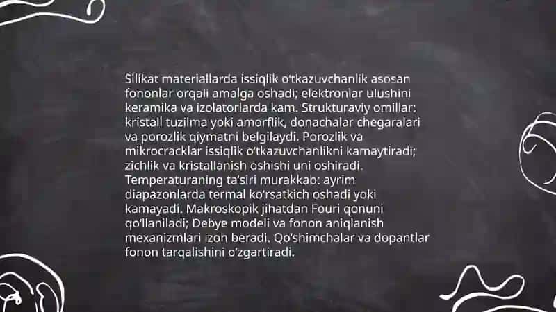 Silikat materiallarda issiqlik oʻtkazuvchanlik qpnuniyatlari 3