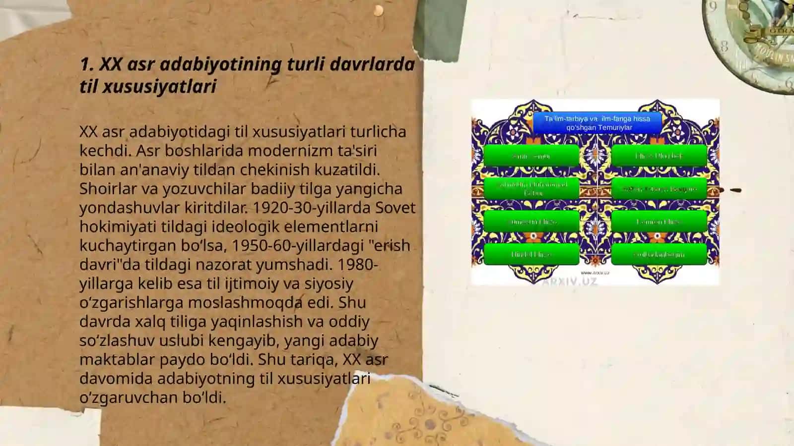 XX asr adabiyotining til xususiyatlari. Tilshunoslikning zamonaviy sohalari 3