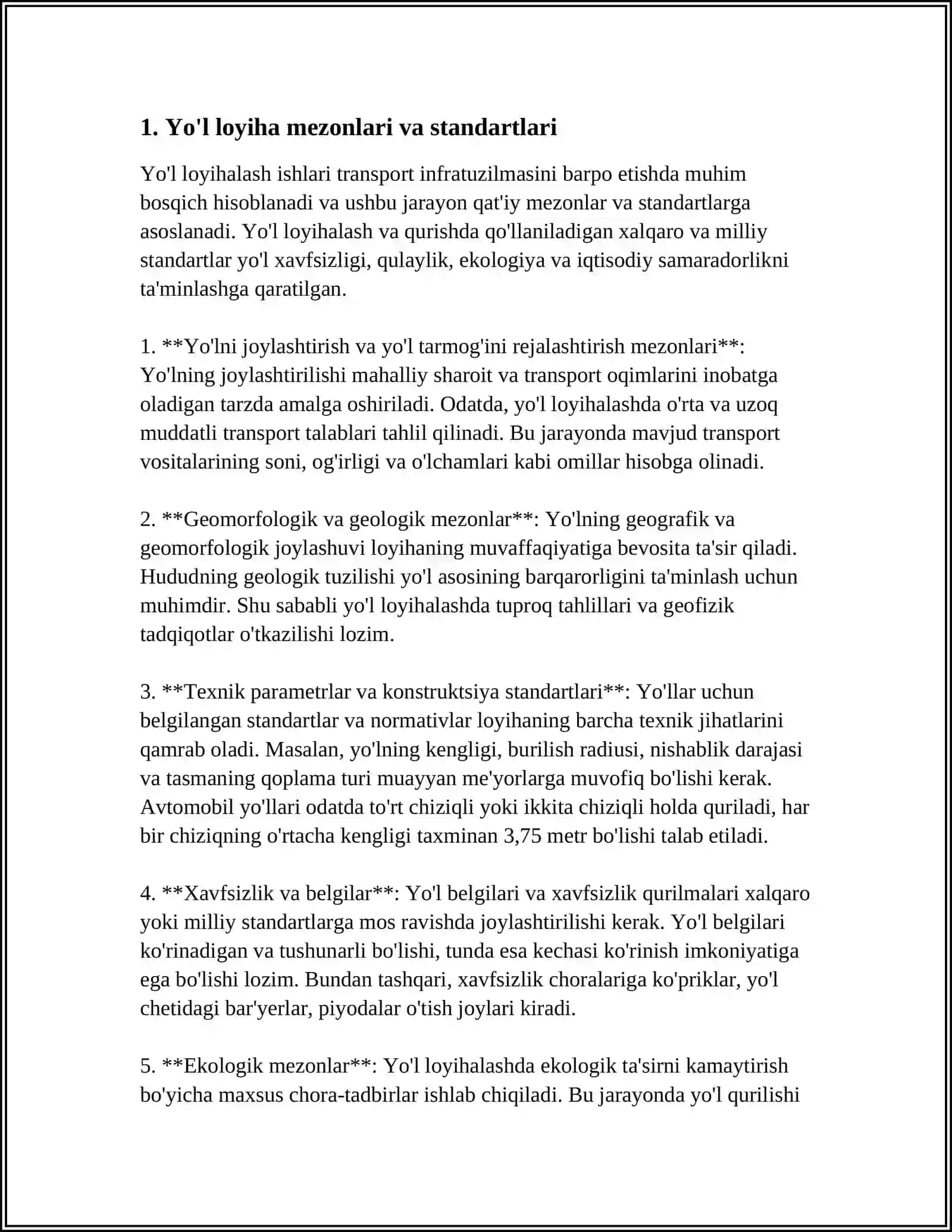AVTOMOBIL YOʻLLARINI LOYIHALASHNING ZAMONAVIY MEʼYORLARI 3