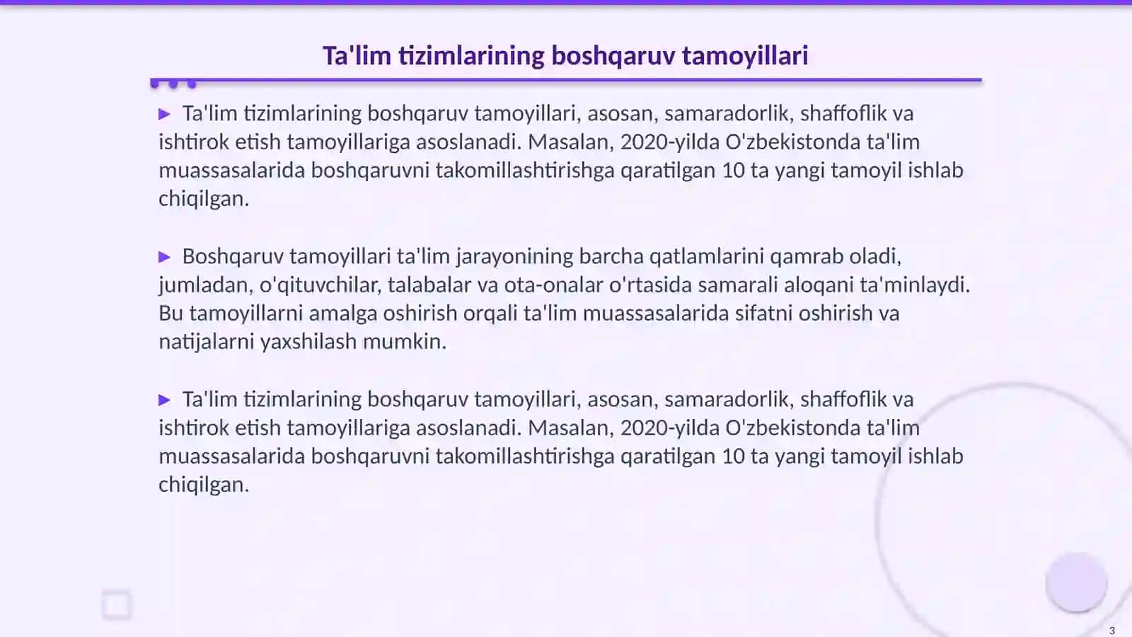 Ta'lim tizimi muassasini boshqarish tamoyillari va uslublari 3